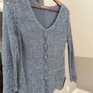 Elegant Heather Blue Scoop Neck Sweater